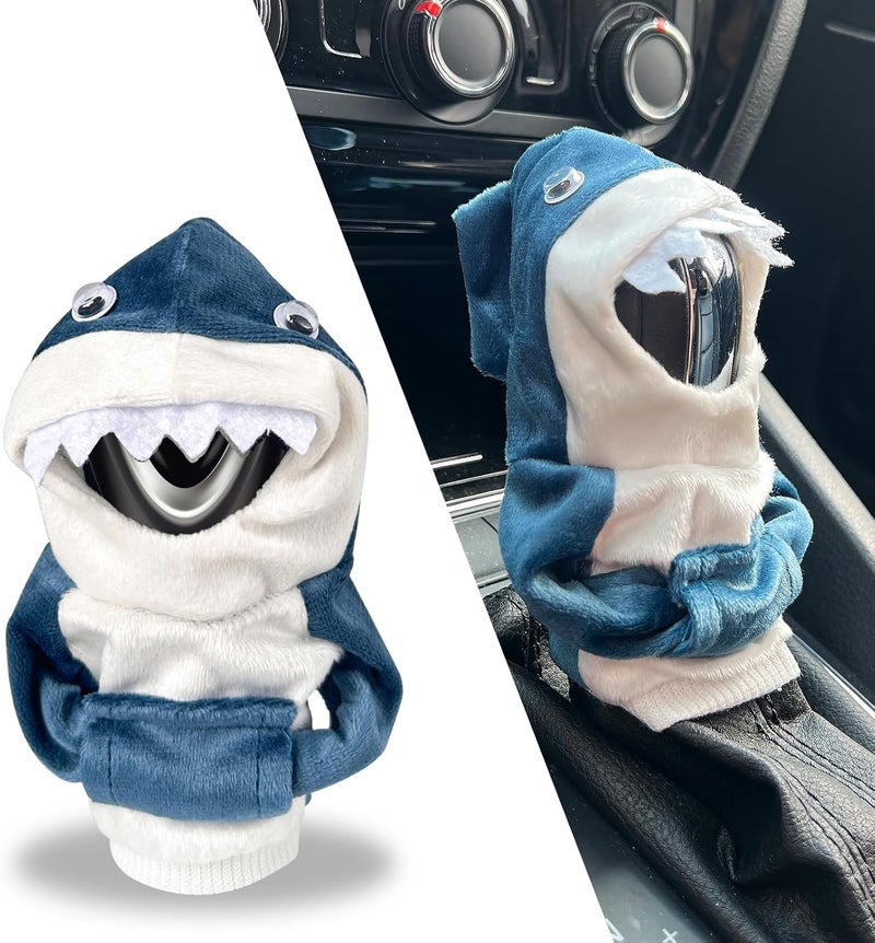 HXOUSE Shark Gear Shift Hoodie - Easy to Put & Remove Cool Shifter Hoodie for Most Car Shifters, Soft Fabric Shift Knob Hoodie for Universal Interior Accessories for Cars (Shark Blue) - Image 1